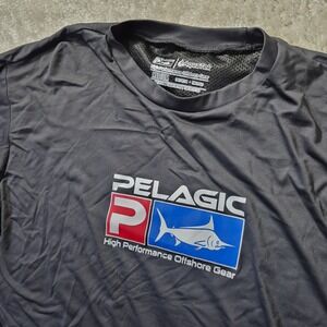 Pelagic Rash Guard Shirt Mens Medium Black Graphic Stretch UPF Outdoor Surf Swim